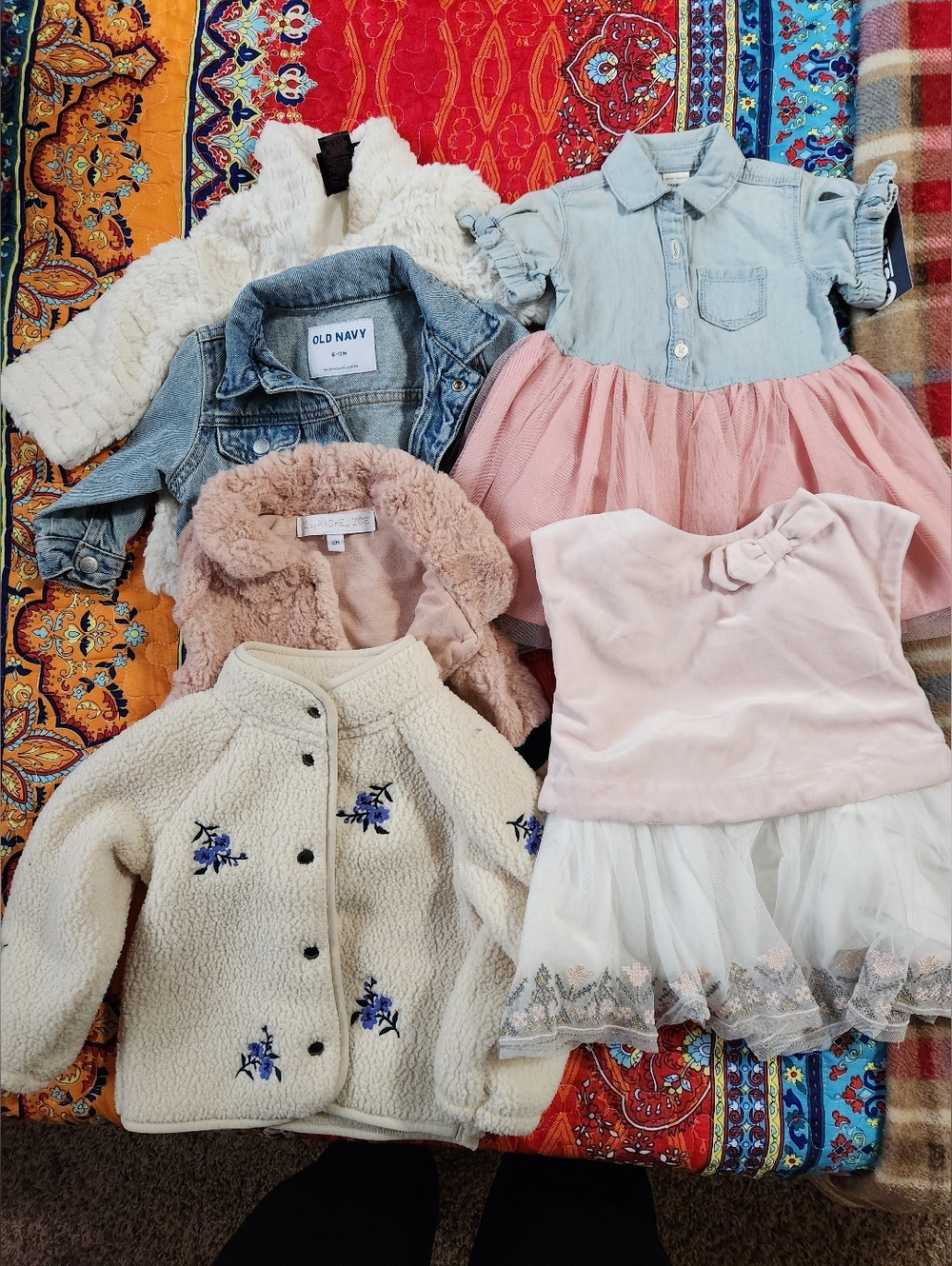 Lot Of 6 Outerwear & Dresses Bundle - Pink, Light Blue, Cream